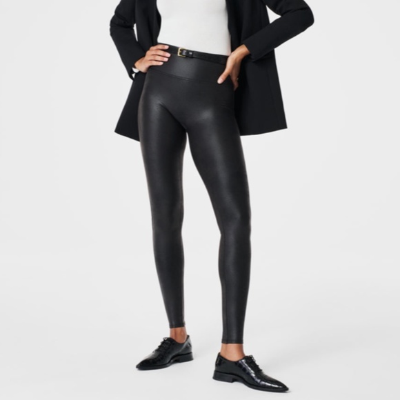 NWT Spanx Faux Leather Leggings Black Large Petite - Picture 2 of 15